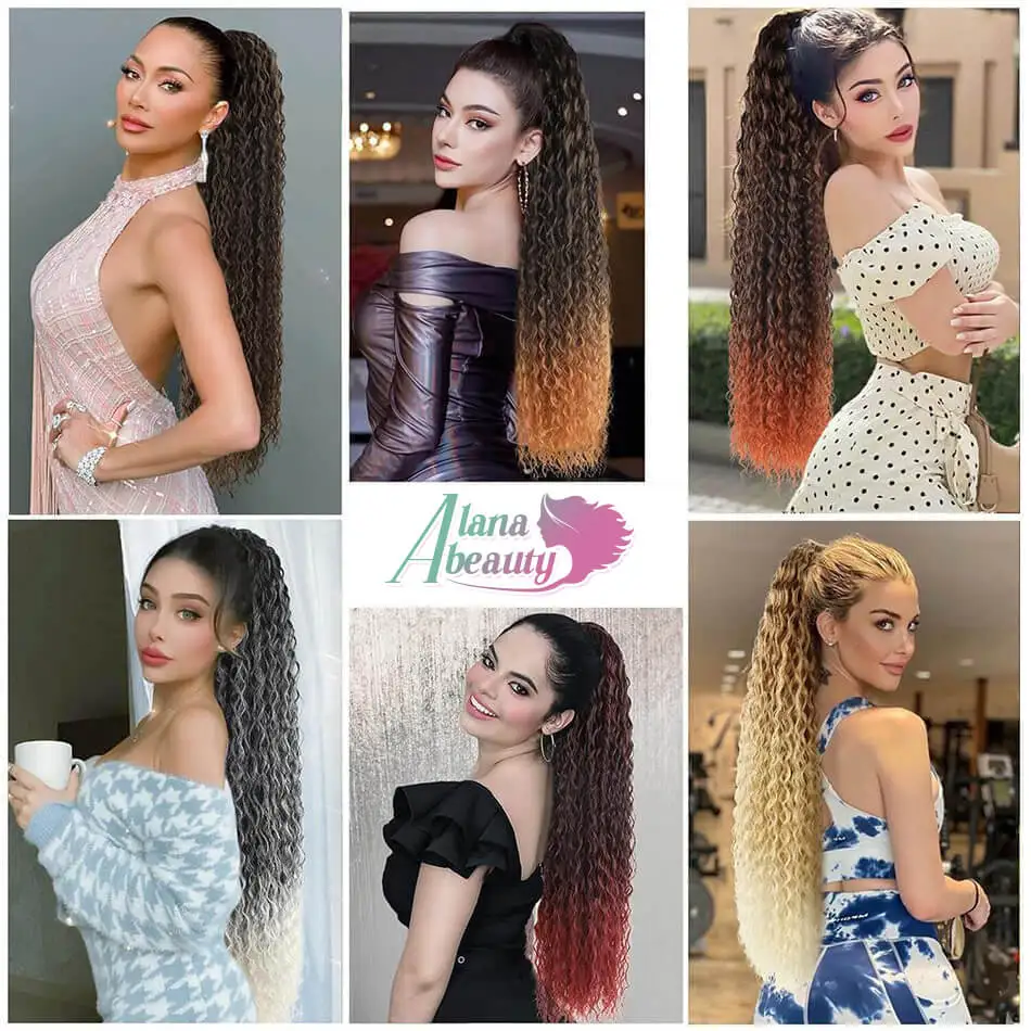Alana Синтетический вьющийся хвост на шнурке Длинный курчавый вьющийся хвост Органический зажим для наращивания волос в хвосте