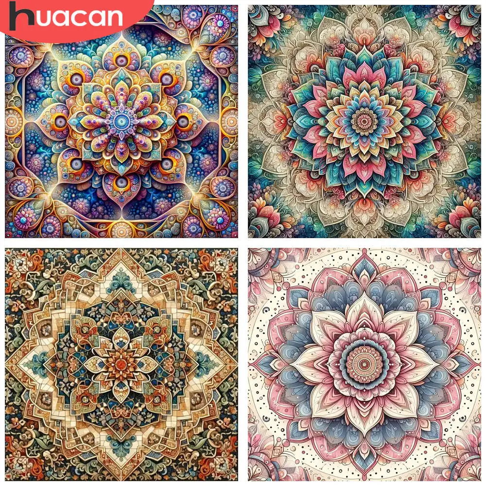 HUACAN 1pcs Diamond Painting Intricate Mandala Abstract Patterns Colorful Art Canvas 5D DIY Diamond Embroidery Kits Decor