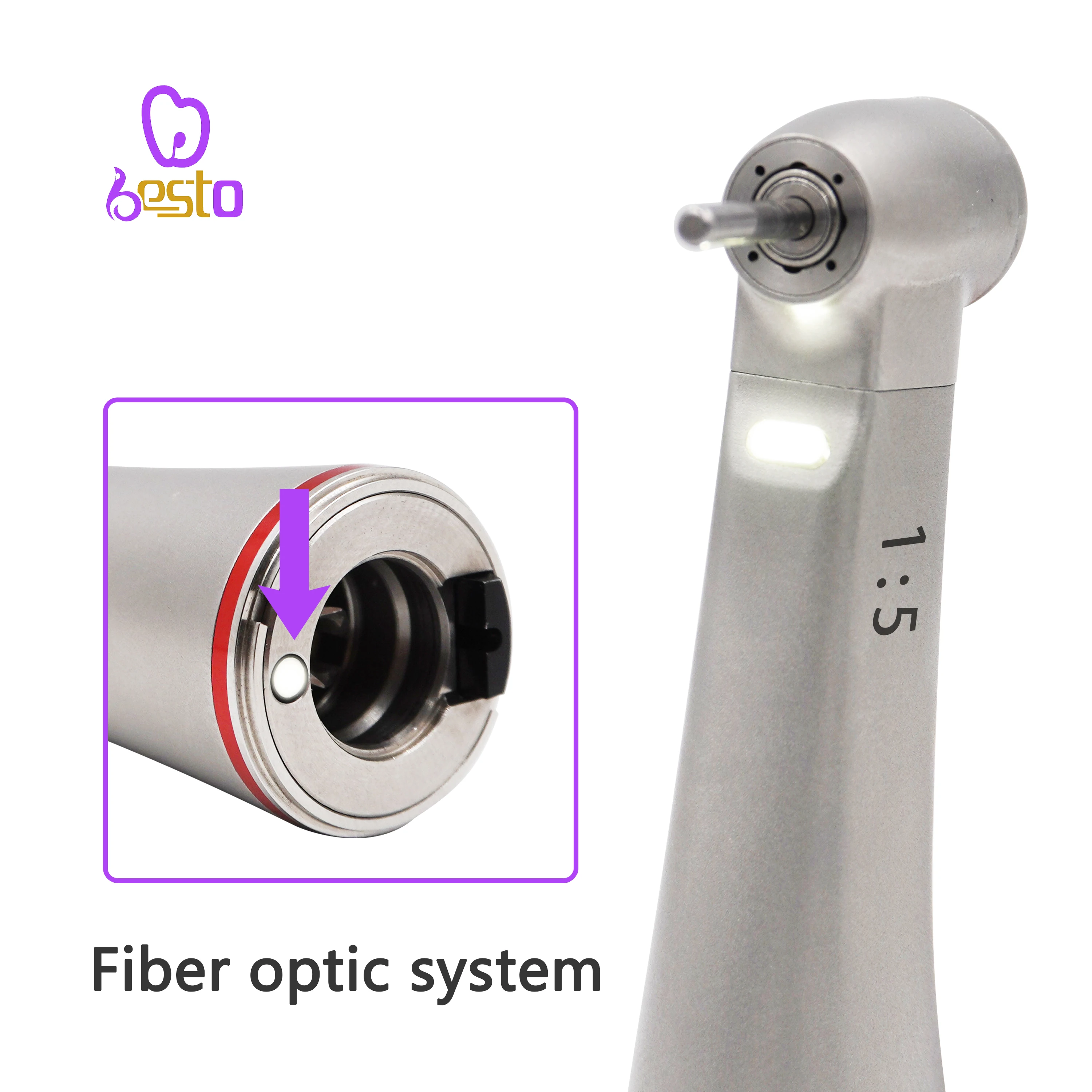 Z95L Stainless Steel Mini Head 1:5 Increasing Contra Angle Low Speed Fiber Optic d ental Electric Motor Handpiece