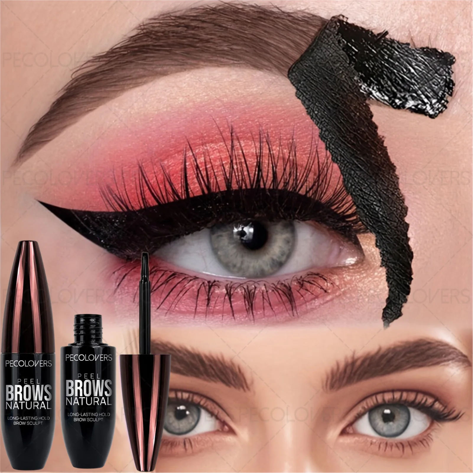 Pecolover タトゥー眉毛ジェル 1 個、防水、半永久的、長持ち、ブラックブラウン、耐汗性、フィルム形成、剥がせる