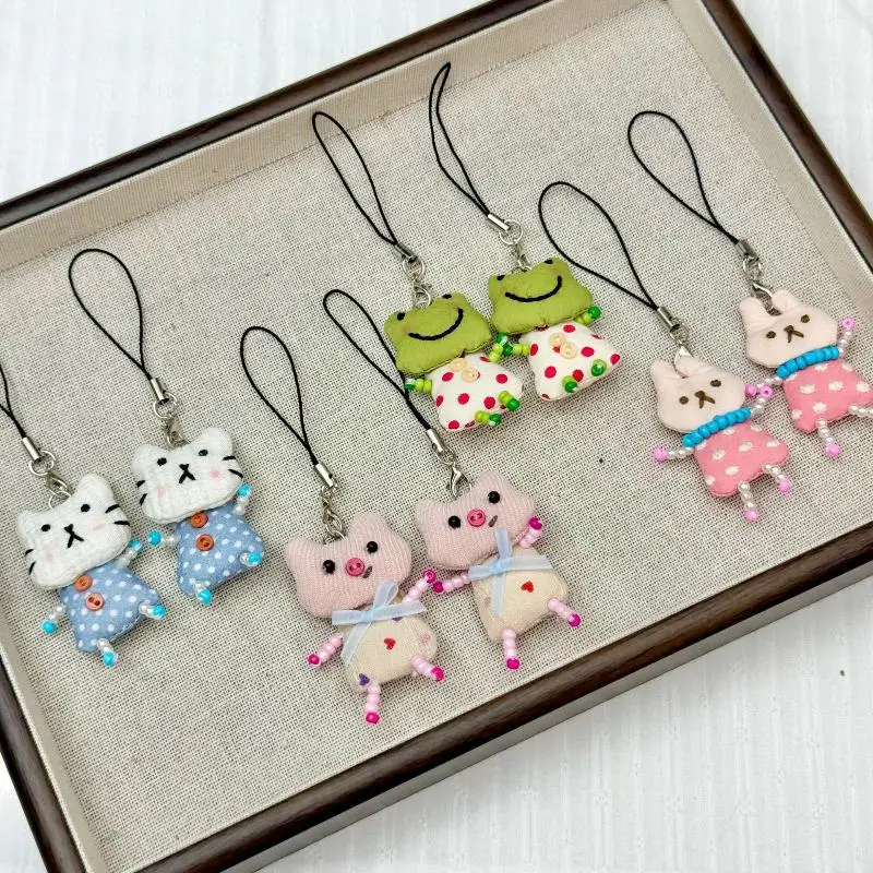 S Cute Frog Pig Cat Pendant Keychain For Women Simple Design Phone Rope Chain Lovely Animal Bag Car Keyring Young Girls