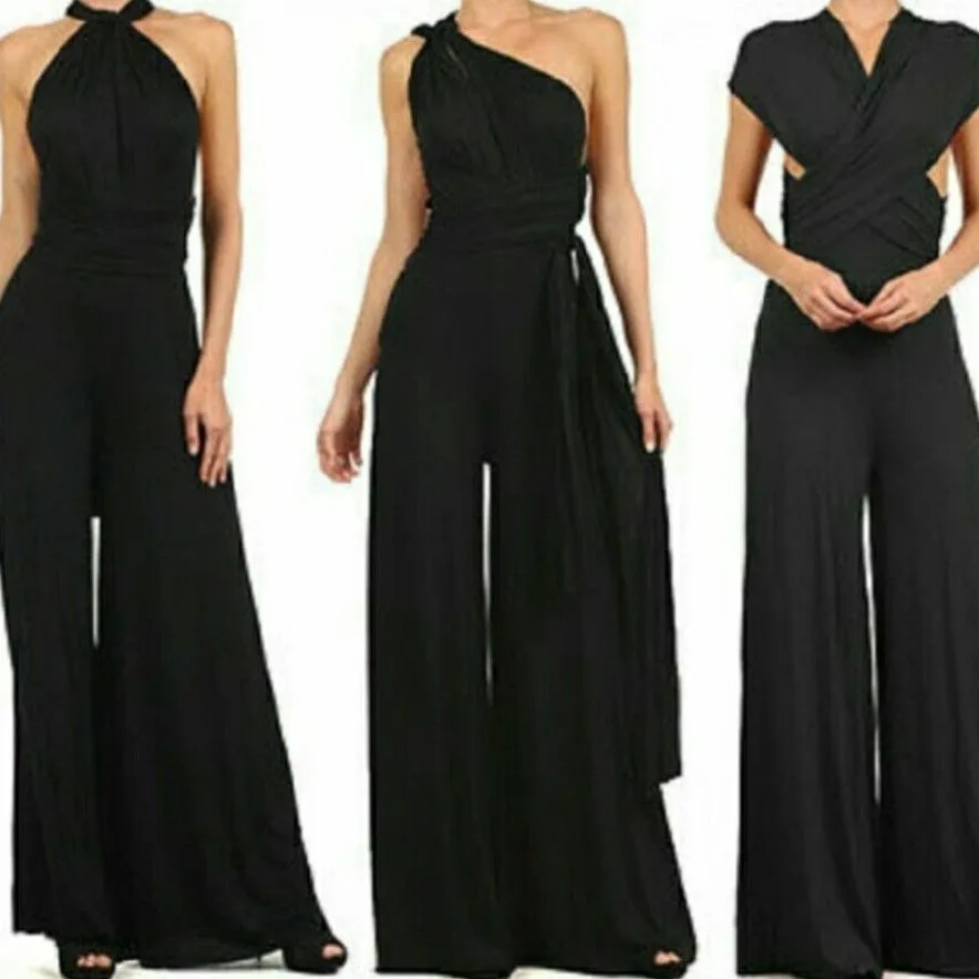 Sexy OL Crossed Strap Onesie Multi-Way Wear Fashion Women's Casual Pants High Waist Wide Leg Universal Fit Silk Fabric