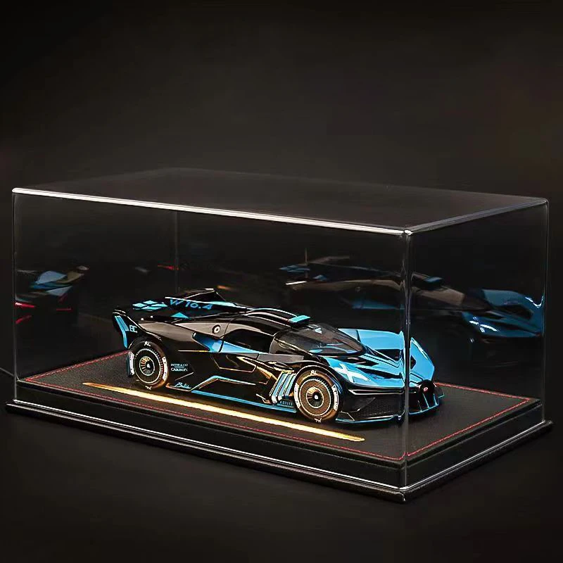 Clear Acrylic Display Case with Ambient Lighting and Backdrop Leather Bottom Cool Car Model Dustproof Display Cabinet