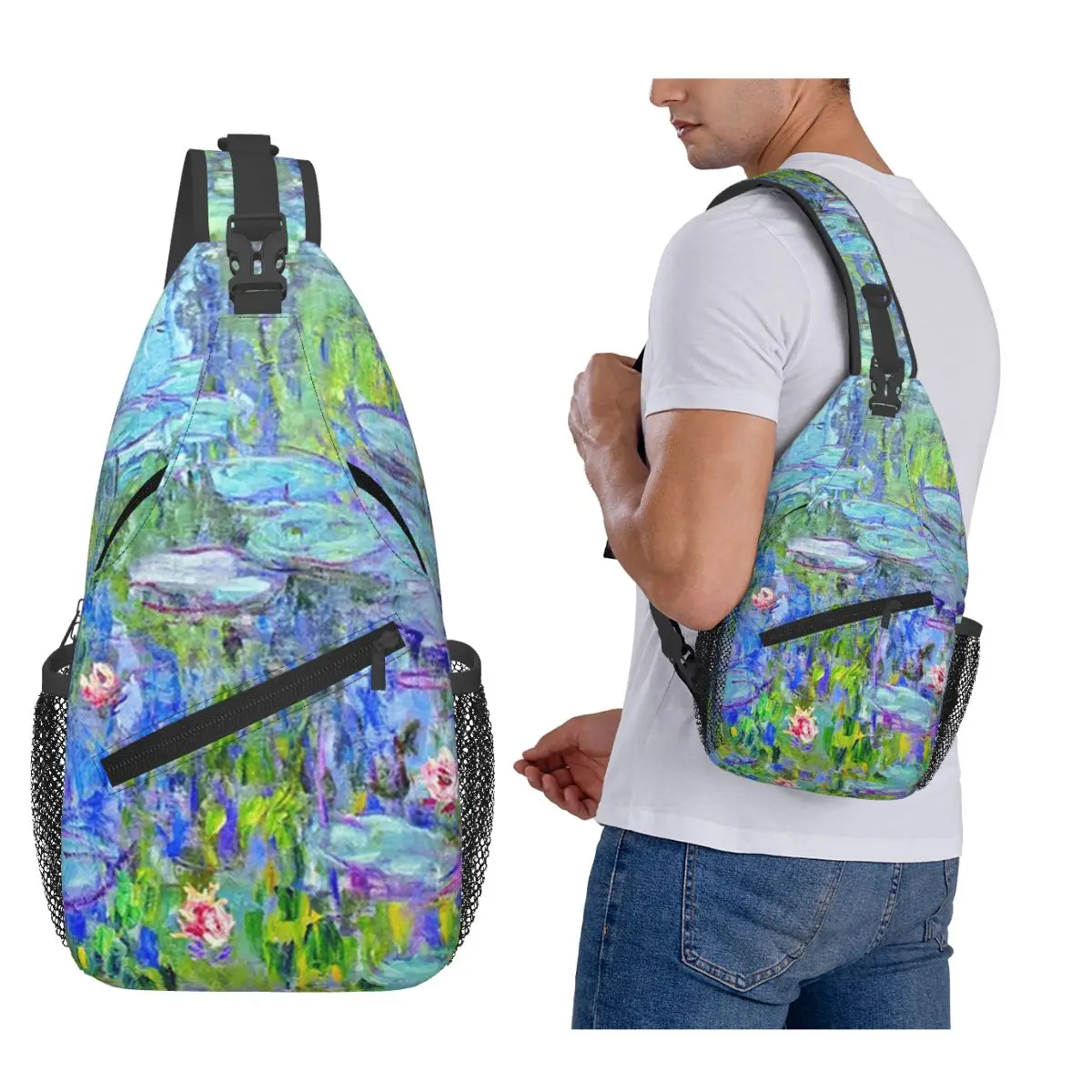 Lirios de agua largos para mujer Claude Monet (19) bolso de pecho para hombre, mochila cruzada, bolso de pecho, mochila de viaje, bolso de hombro