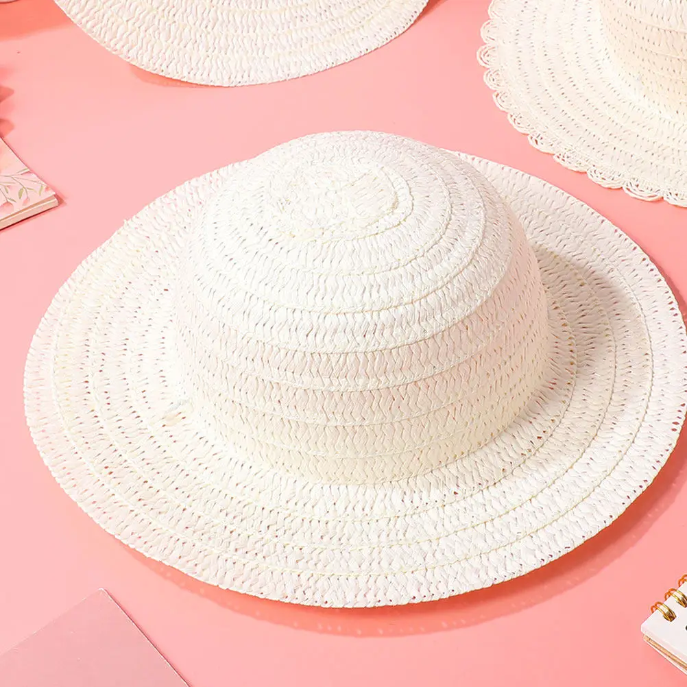 8Pcs DIY Kids Straw Hats White Blank Caps for Painting Crafts Creative Art Activities Party Supplies Handmade Hats view 3