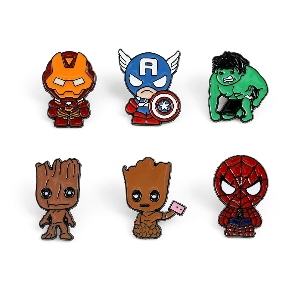 6 Pcs Creative Spider Man Iron Man Brooch Enamel Pins Backpacks Clothing Jewelry Metal Badges Festival Accessories