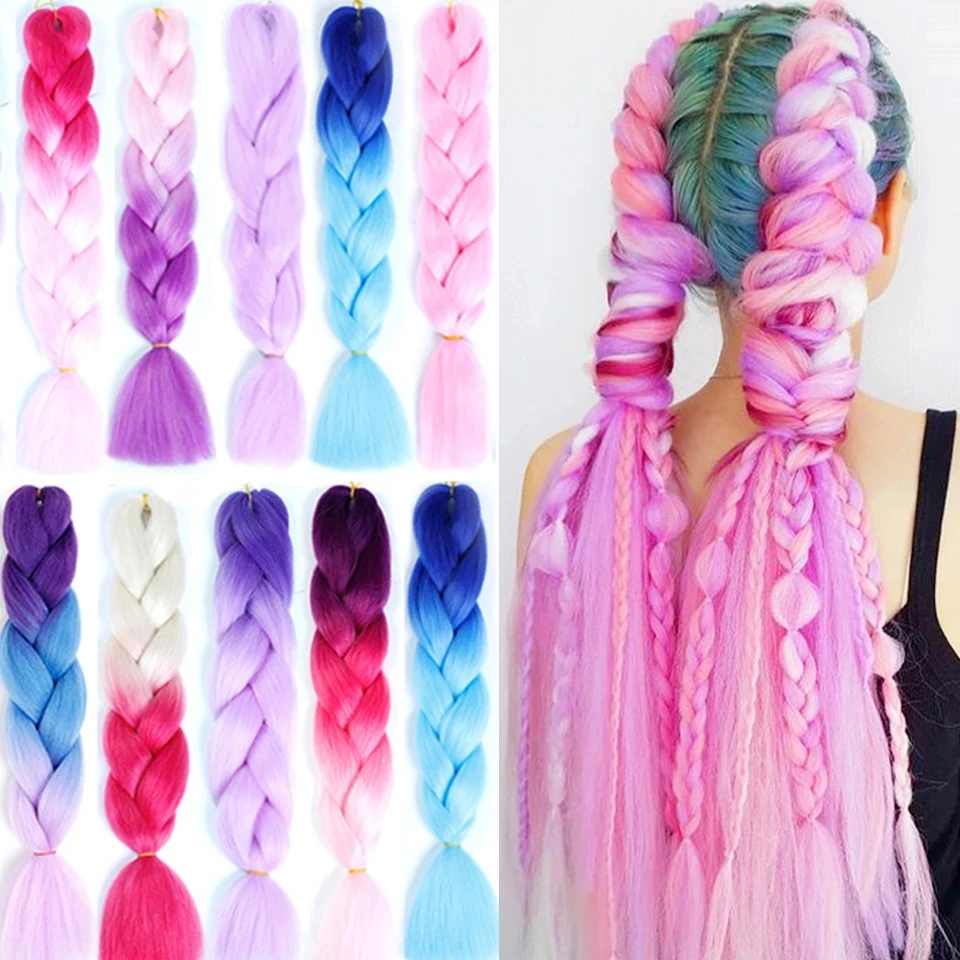 

HUAYA 24 Inch Braiding Hair Extensions Jumbo Braids Synthetic Hair 100g/Pc Pre Stretched Pink Grey Blue Dreadlock Kanekalon