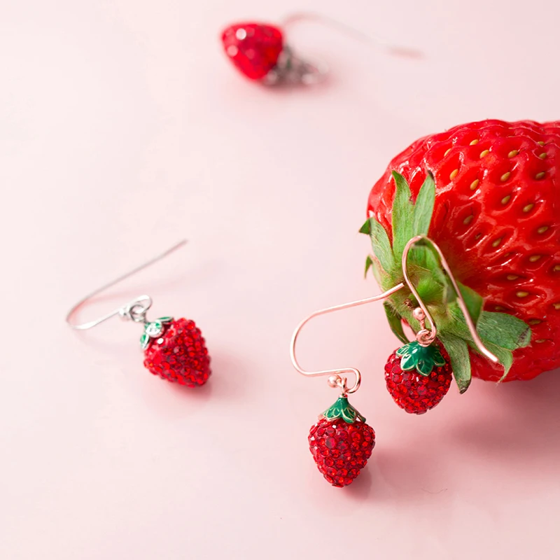 Modian Bright Crystal Strawberry Drop Earrings Charm Trendy Real 925 Sterling Silver Korean Dangle Earrings For Women Jewelry