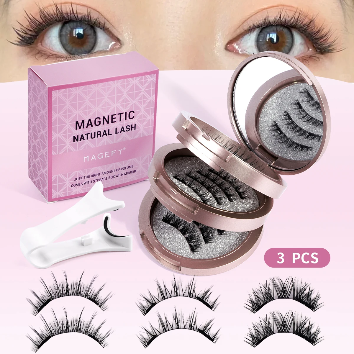 MAGEFY 3 Pary Magnetycznych Rzęs z Aplikatorem Bez Kleju Wielokrotnego Użytku Magnetyczne Rzęsy Różne Style Naturalne Anime Magnetyczne Rzęsy