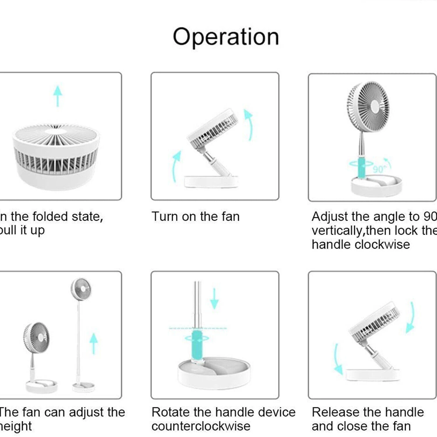 Verbesserter kompakter, faltbarer, teleskopischer, wiederaufladbarer USB-Bodenventilator – ultimativer tragbarer Standventilator mit maximalem Kühlkomfort – Ide