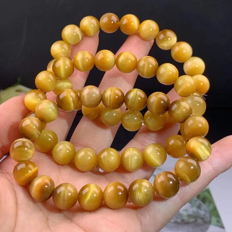 Natural Gold Eye round Bead Single Ring Bracelet Personality Yellow Tiger Stone Jewelry