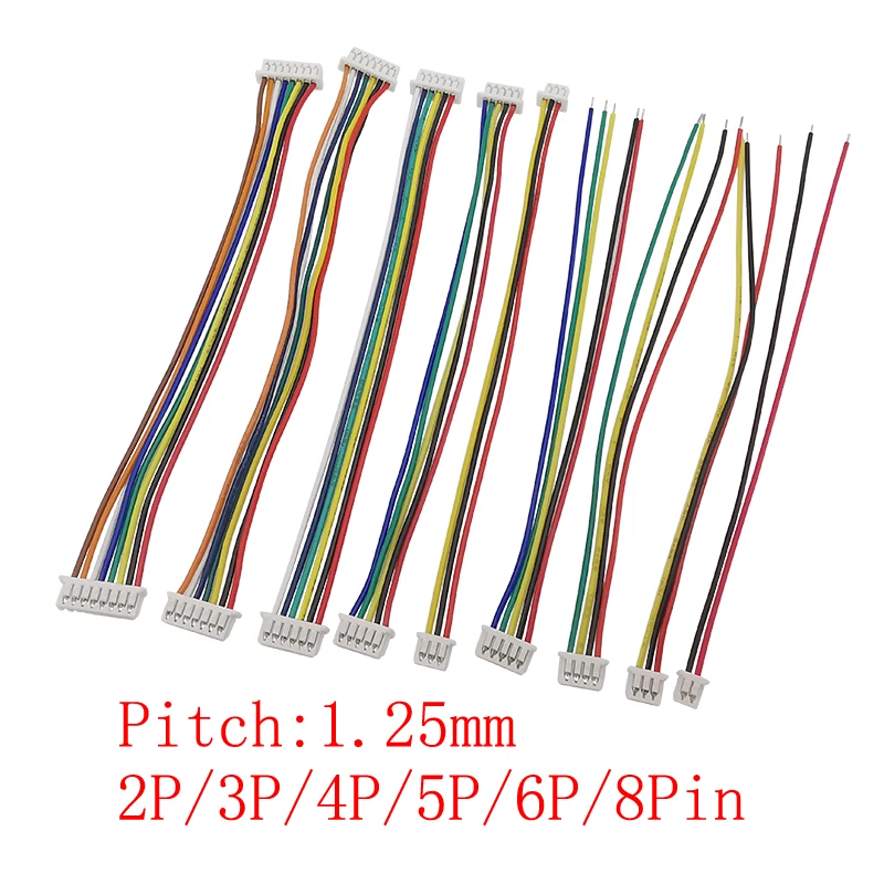 10 adet Mini JST 1.25mm Pitch 2/3/4/5/6/8 Pin tek/çift uçlu kadın 28AWG teller kablo ile fiş konnektörü 10/15/20/30CM