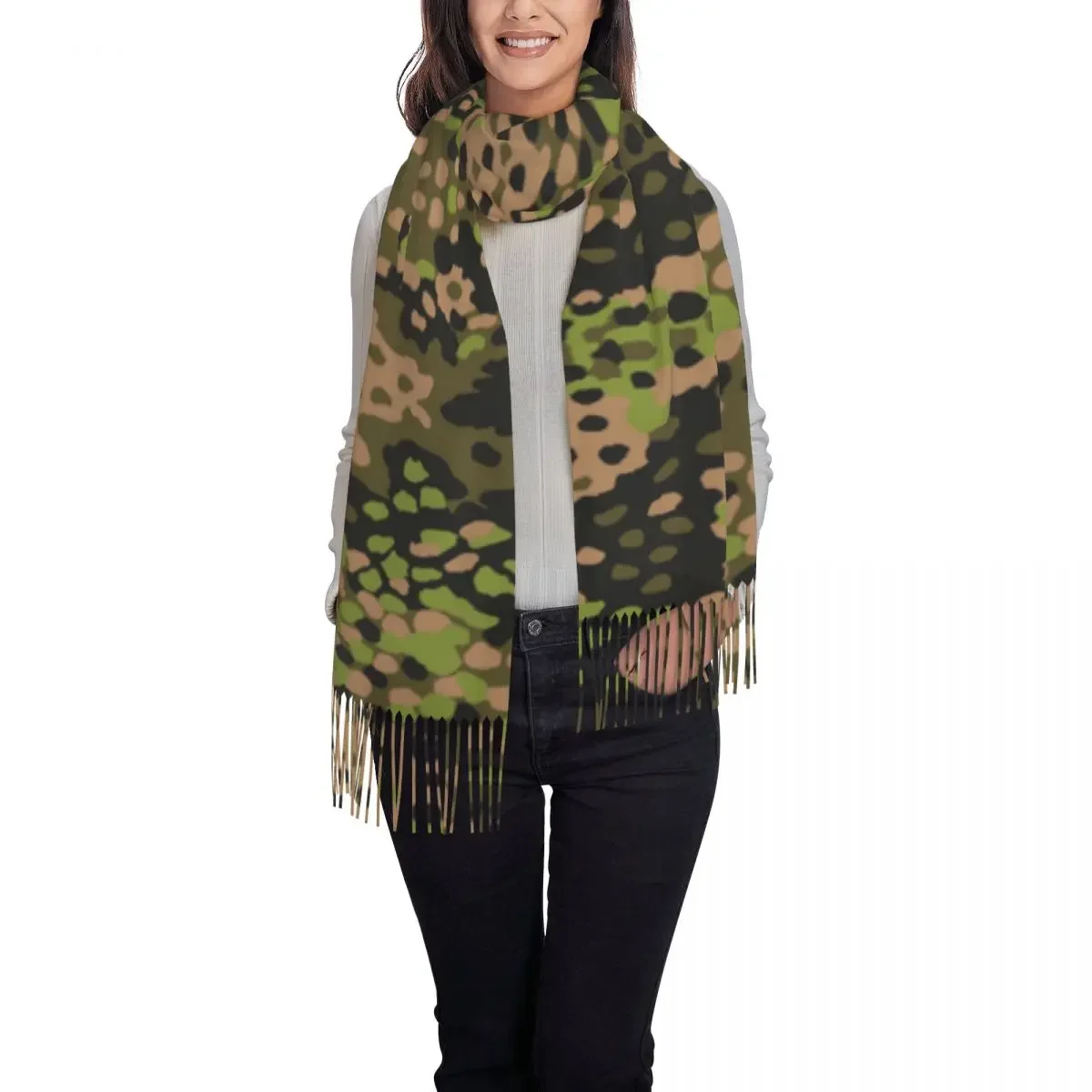 Camo Scarf Women Men Stylish Winter Fall Wrap Shawl Germany Arm Camouflage Tassel Wraps