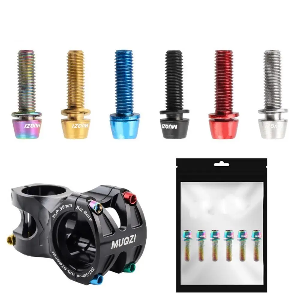 

6pcs/set Titanium-plated Bicycle Handlebar Screws Stainless Steel Stem Riser Bike Handle in Bolts M5 * 17MM Fix Bolt