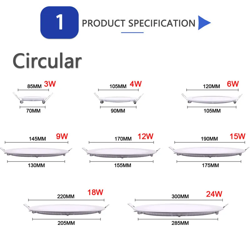 LED typu Downlight 24W 18W 12W 9W 6W 3W AC110V 220V Ultra cienki oprawa led wpuszczana W sufit downlight slim okrągłe/kwadratowy panel światło