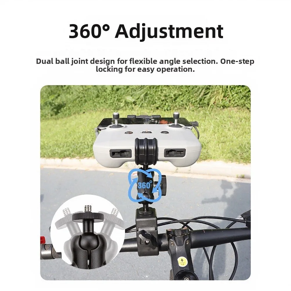 Stable Aluminum Mount For DJI 4 Pro And NEO2 Remote Controllers Featuring Spherical Angle Adjustment For Cycling