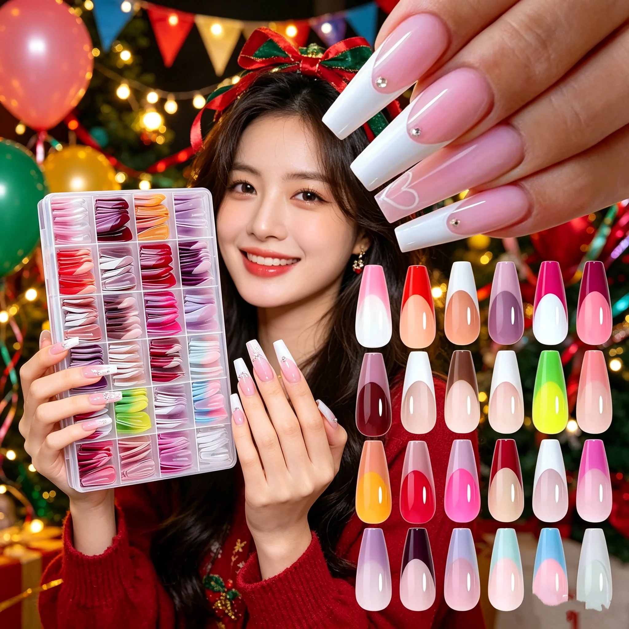 288Pcs 24 Colors Mixed Pink Nude Gradient French Tip Fake Nails Long Coffin Press On Nails For Salon DIY Home Manicure Supplies*