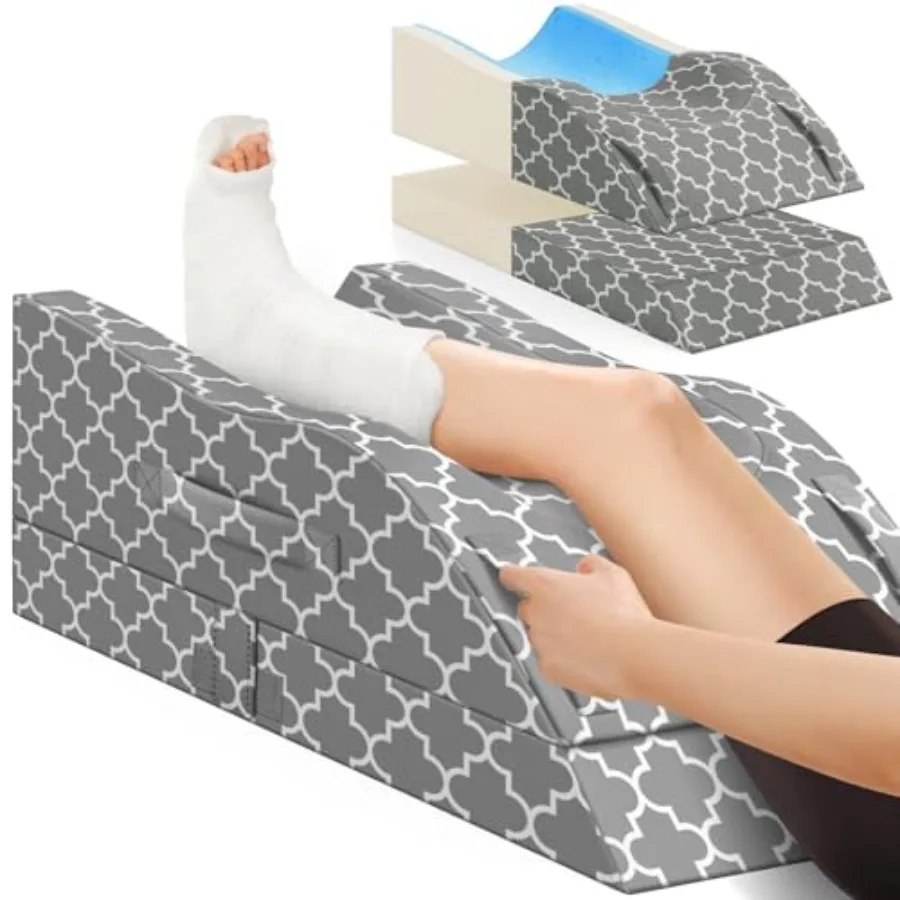 

Leg Elevation Pillow for After Surgery Adjustable Height Memory Foam Wedge Pillow with Cooling Ice Silk Cover Ergonomic Leg Sup