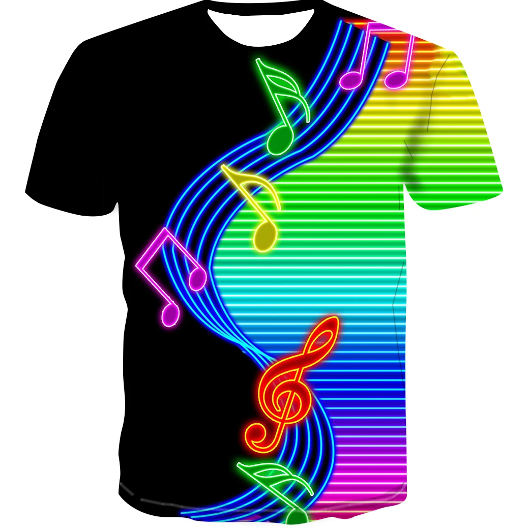 Men's 3D Fashion Music Note Print T Shirt Characteristic Casual O-neck Short Sleeve Tees