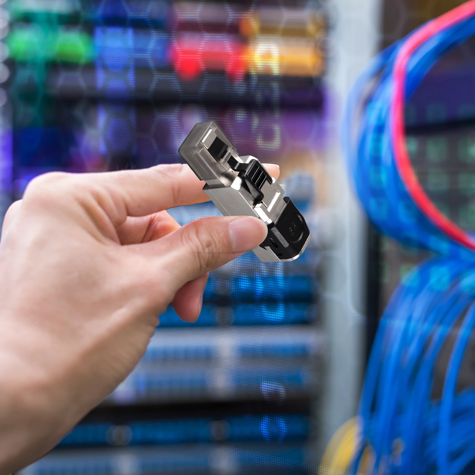 

Crimp-free Ethernet Connector Modular Plug Through Black 8P8C Shielded Cat6A Connectors Plugs for Cable Network