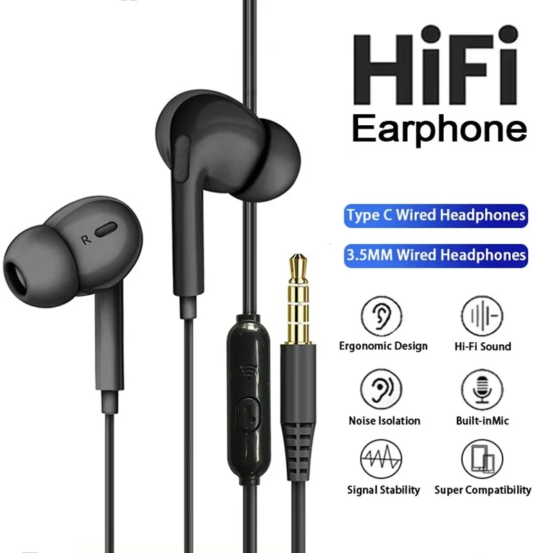 HiFi Stereo Earbuds HD Microphone For iPhone Xiaomi Huawei Android Comfortable In Ear Design Sports Running Music Accessory Tool