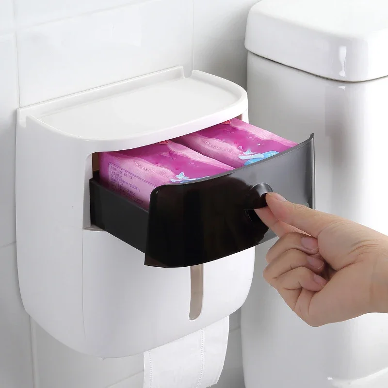 Double Layer Toilet Paper Holder Waterproof Wall Mounted Storage Box Bathroom Shelf Portable Toilet Roll Dispenser Roll Holder