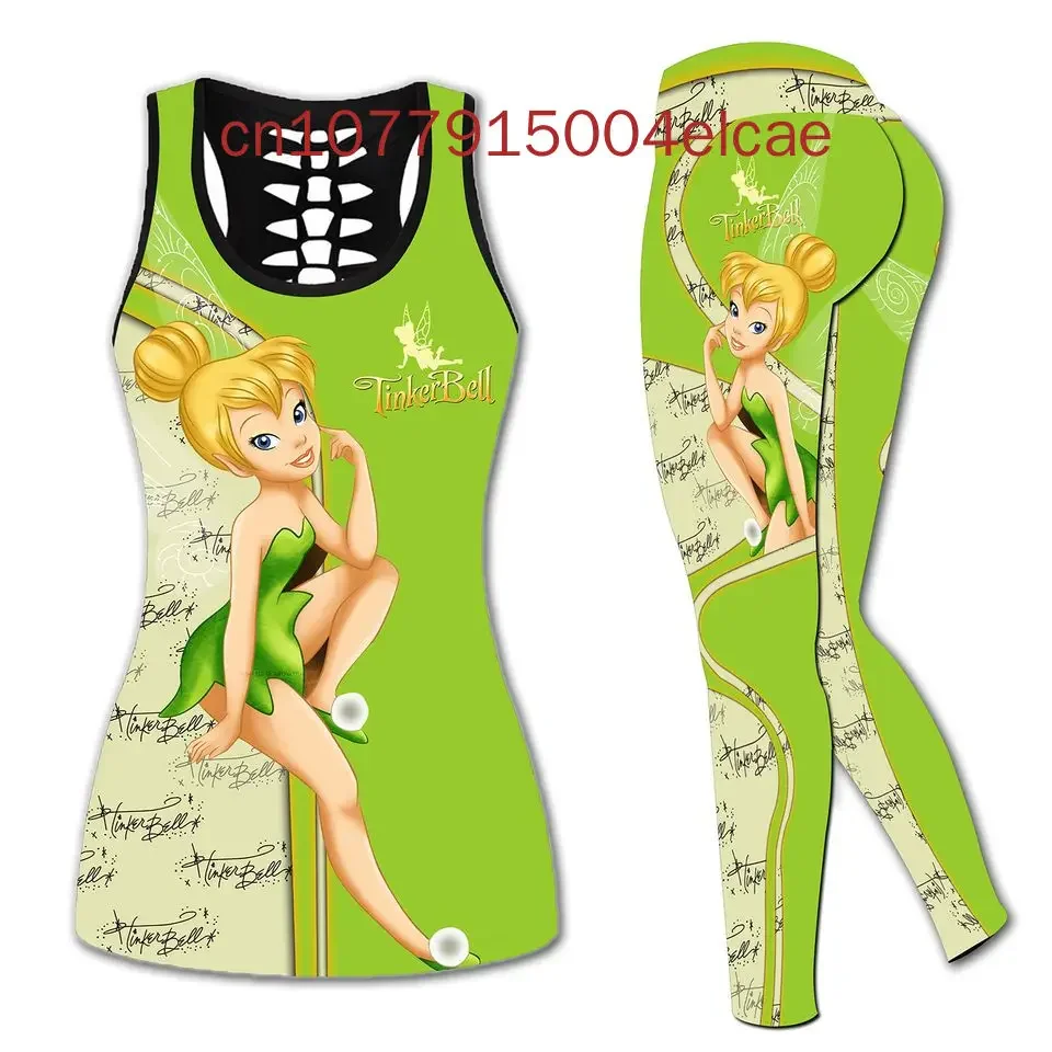 

Tinker Bell Women's Cutout Tank Top Leggings Yoga Set Summer Fitness Leggings Tracksuit Disney Hollow Tank Top Leggings Set