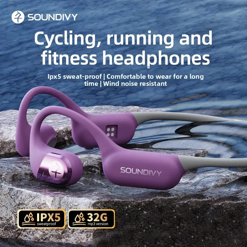 RS2 Bone Conduction Bluetooth Earphones 32GB Memory IPX6 Daily Life Sweatproof Sports Running Cycling Earphones SOUNDITY