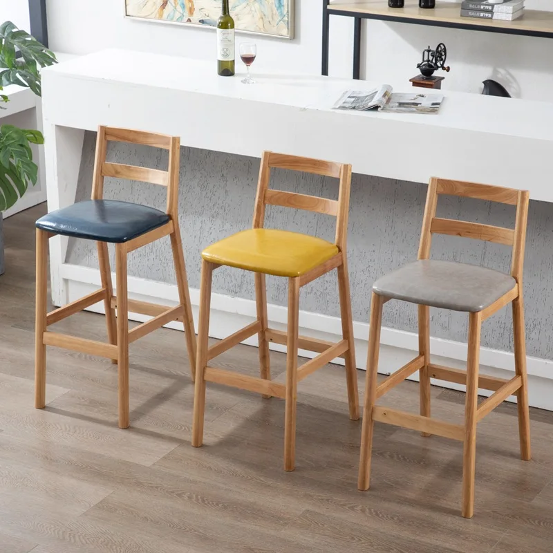 Custom Nordic Modern Simple High Chair Solid Wood Backrest Stool Chair Bar For Kitchen Restaurant And Hotel