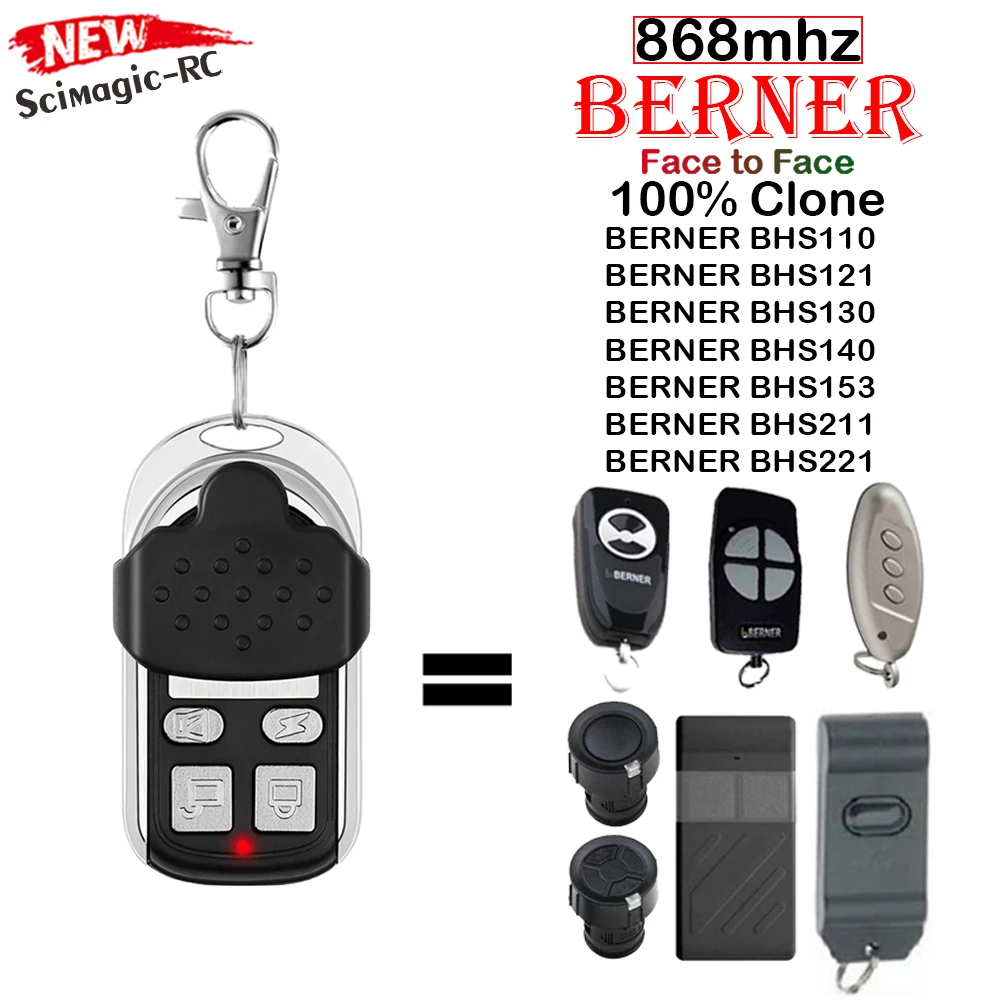 Berner BHS110 BHS121 BHS130 BHS140 BHS153 BHS211 BHS221 Garage Door Remote Control Duplicator 868MHz Gate Opener Transmittr Key