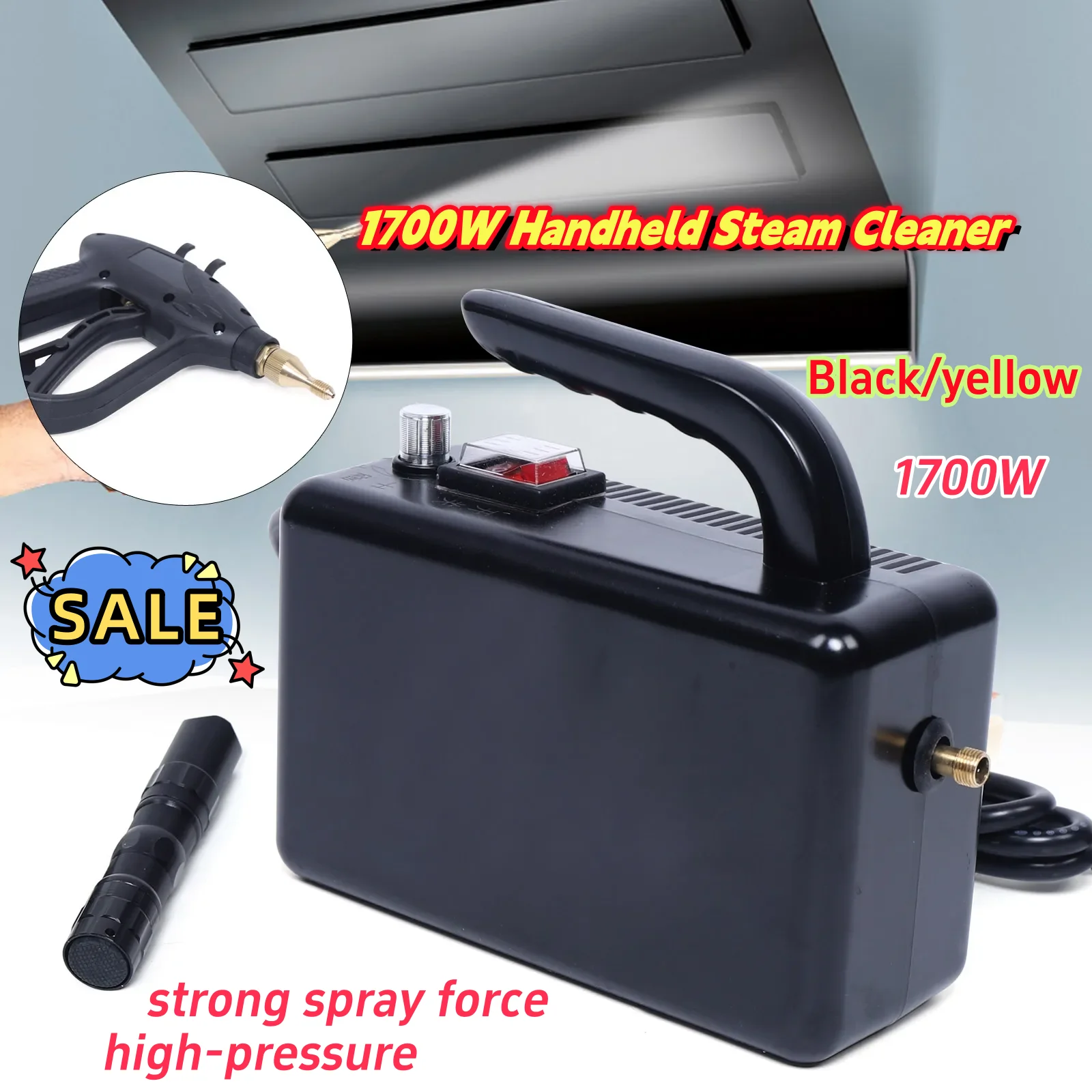 1700W Handheld Steam Cleaner High-Pressure for Furniture with Multiple Protection Functions Black/yellow