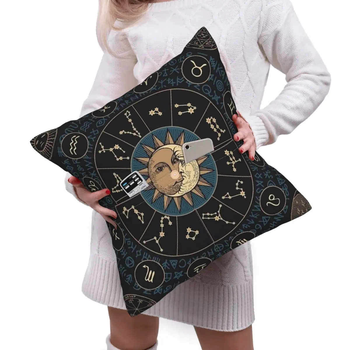 Horoscope Wheel With Zodiac Signs Square Linen Pillowcase Cushion Cover Polyester Decor Bed Home Comfort Throw Pillow