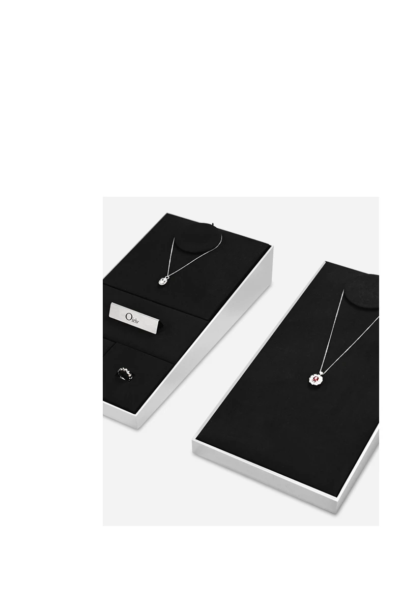 Oirlv Schwarzes Schmuck-Display-Set aus Mikrofaser für Halsketten, Ringe und Ohrringe, Kombinierbare Metall-Schmuck-Display-Tabletts für Geschäfte – Detail 4