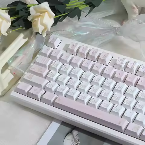 Bear Flower Bunch Keycaps, Retro Black and Pink, Original Factory Height, PBT Material, Custom Mechanical Keyboard Keycaps
