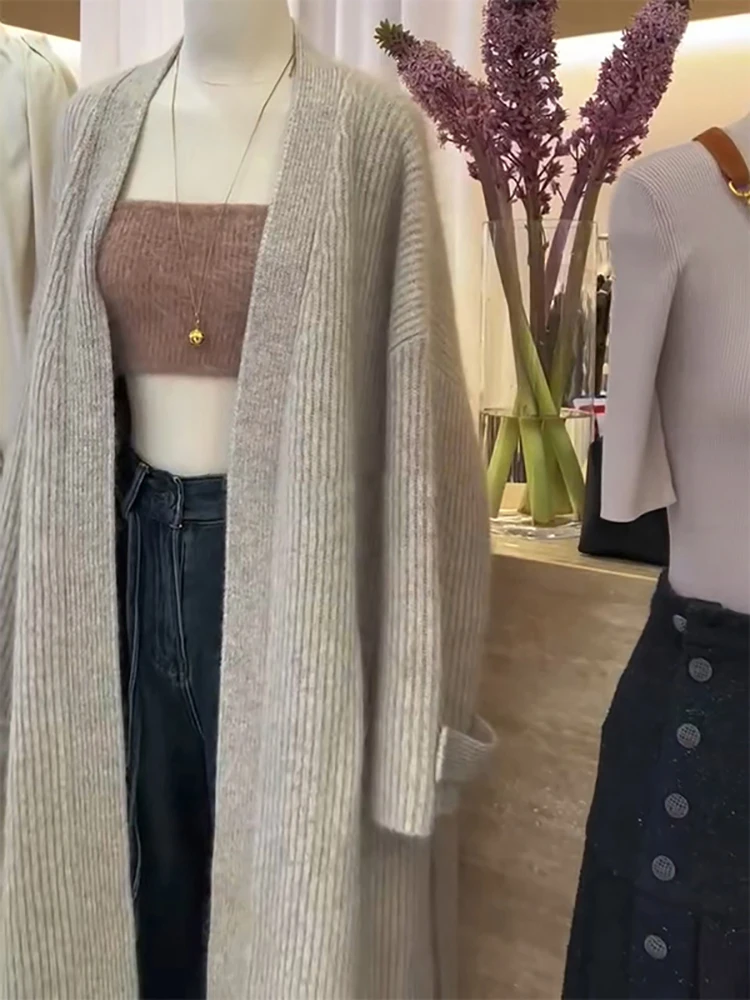 

ay Mid-Length Sweater Jaet Women's Open Cardigan Lazy Sle Vintage Long Coat Pet-Friendly Fufu Comfortable Knitted Coat