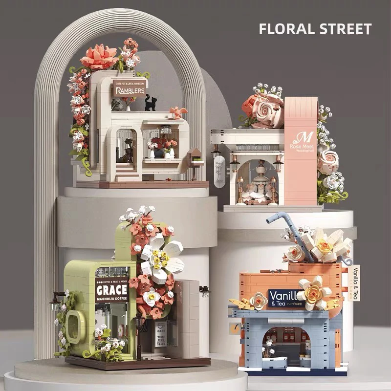 

New Building block Flower Original Bouquet Conceptual Business Street View Model Small Particle Assembly Children Toys Girl Gift