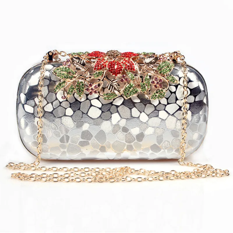 2024 Luxury Flower Crystal Water Cube Evening Clutch Bags Rhinestones Wedding Handbags Mermaid Lady Purse Fashion Shoulder Bag