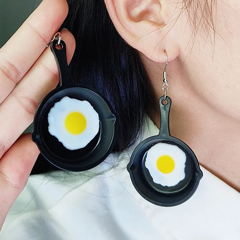 New Flat Bottomed Pot Egg  Earrings Personalized  Minimalist Kitchen Pizza Acrylic Earrings Food Enthusiast Decoration Gift