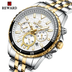 REWARD Men's Quartz Watches Stainless Steel Gold Luxury Wristwatch Clock Man Sport Watch
