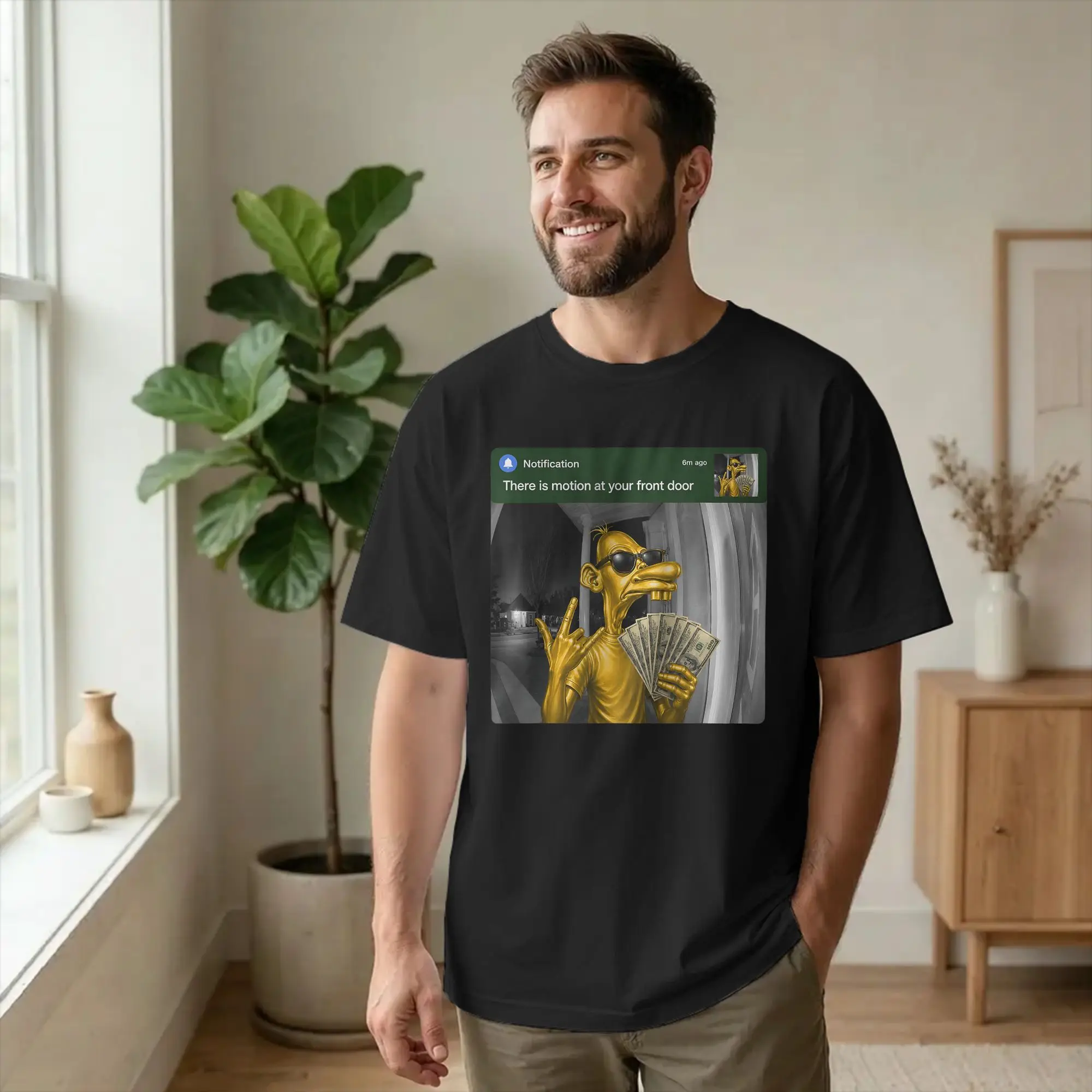 Neegy-Meme Motion At Your Front Door T Shirt Men Cotton Vintage T-Shirt Crew Neck Funny Meme Tees Short Sleeve Clothing Original