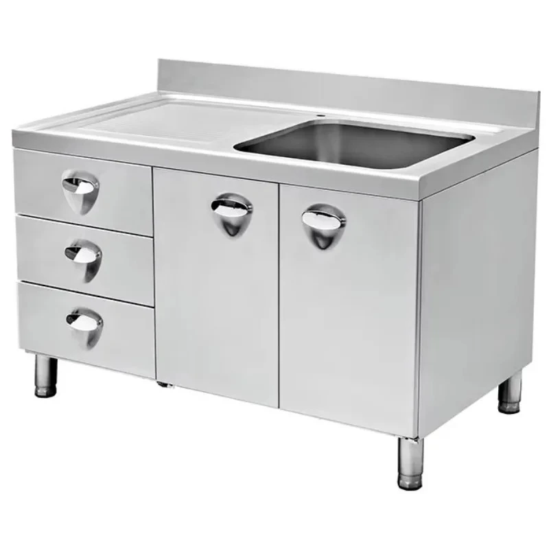 Heavy Duty Restaurant Kitchen Storage Table Independent Commercial Workbench  Kitchen Cabinet Table With Sink Drawer