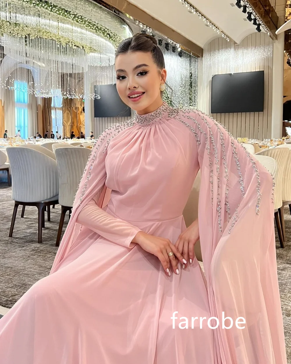 Customized Formal Chiffon Pleat A-line O-Neck Long Dresses Homecoming Dresses Classic Exquisite Modern Style Pastrol Unisex Chin