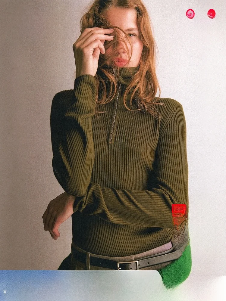 

Весенний вязаный топ для женщин: повседневный, на молнии, в рубчик, H&M, универсальный, удобный, дышащий, модный