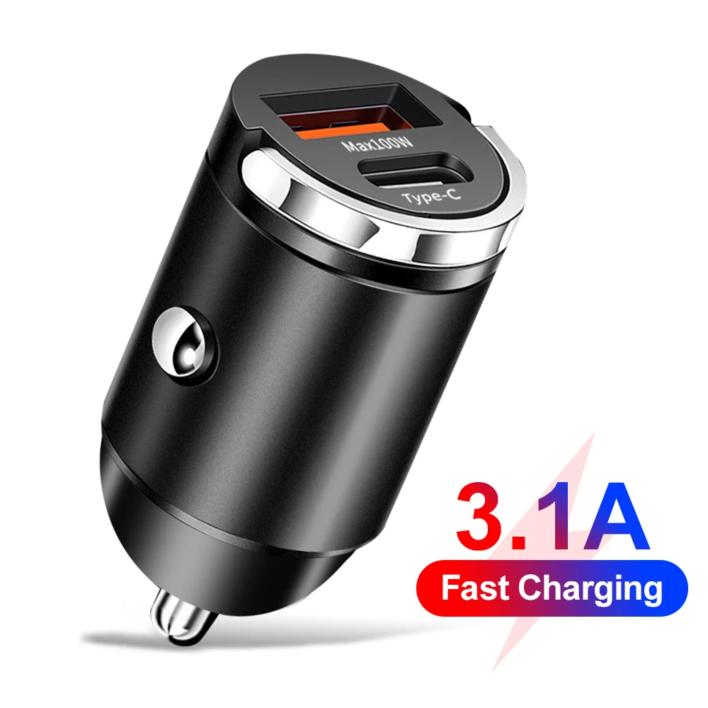 Mini 200W Car Cigarette Lighter Charger USB Type C QC3.0 Fast Phone Charger 12-24V Portable Car Phone Charger for iPhone Samsung