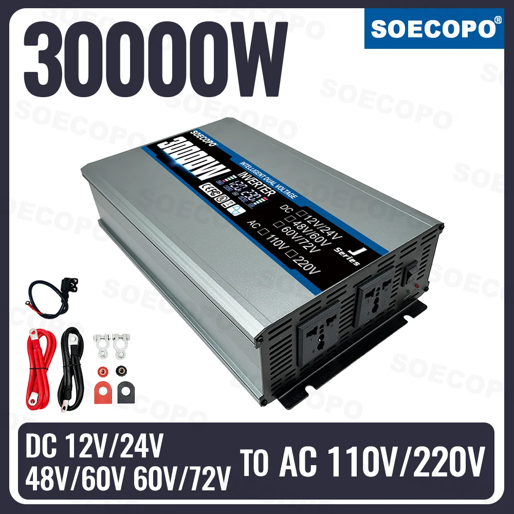 SOECOPO 30000W Car Dual Voltage Input Inverter 12V/24V to 110V/220V Converter with 2 Sockets for Car Accessories & Camping