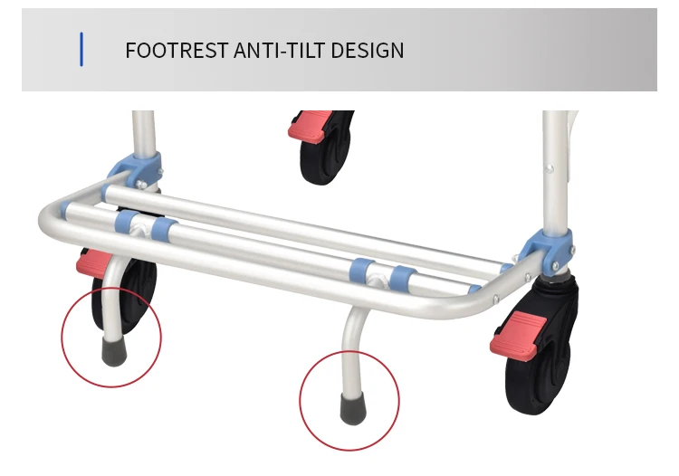 Lightweight Duty Rolling Bedside Commode Chair With Wheels Aluminum Mobile Toilet Chair U Shape Seat For Elderly Disabled view 5