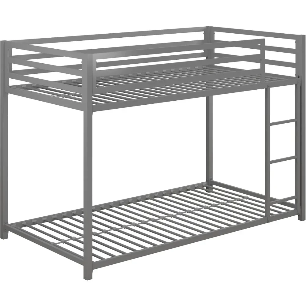 Gratis shippingMetal Bunk Bed Frame untuk anak-anak, dengan tangga Built-in, pagar pembatas tinggi dan bilah logam, tempat tidur bawah lantai, tidak ada Boxsp