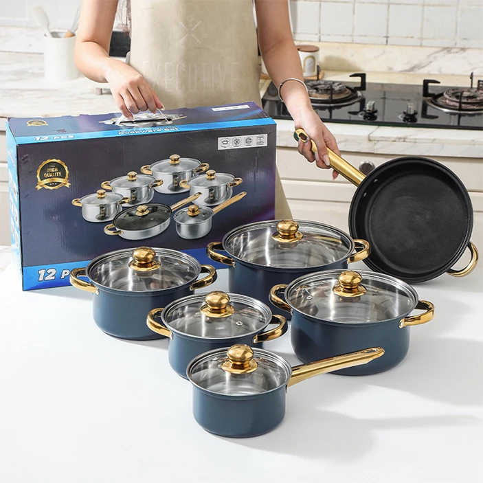 6-Piece Blue Non-Stick Cookware Set  Stainless Steel Frying Pans Cooking Pots Casseroles Pot Set