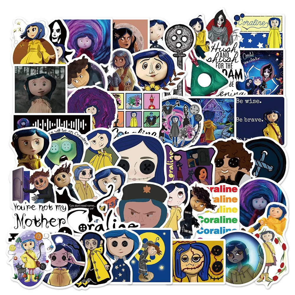 50PCS Coraline & die Geheimnis Tür Aufkleber Horror Film Aufkleber Sammelalbum DIY Laptop Gitarre Auto Fahrrad Skateboard Graffiti Spielzeug