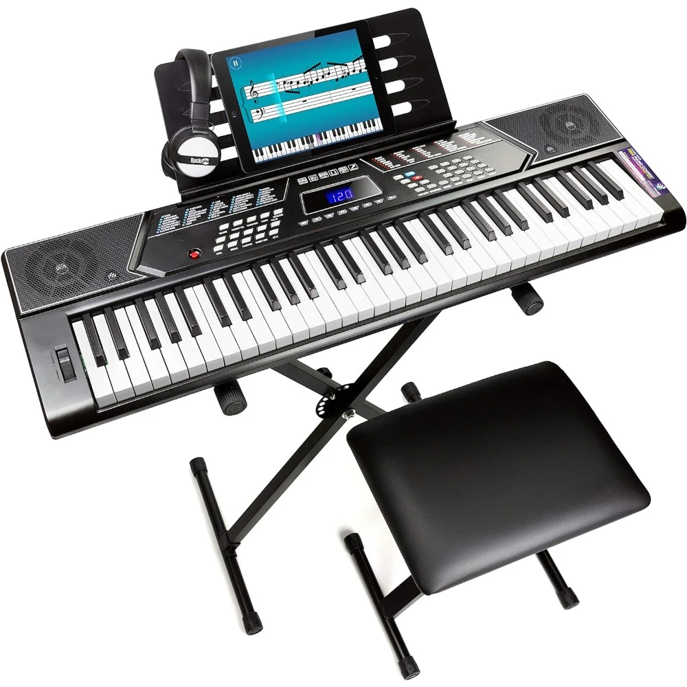 Electronic Piano Bench 61 Key Keyboard Piano Stand With Pitch Bend Kit Headphones Keynote Stickers Instruments Musical Sports